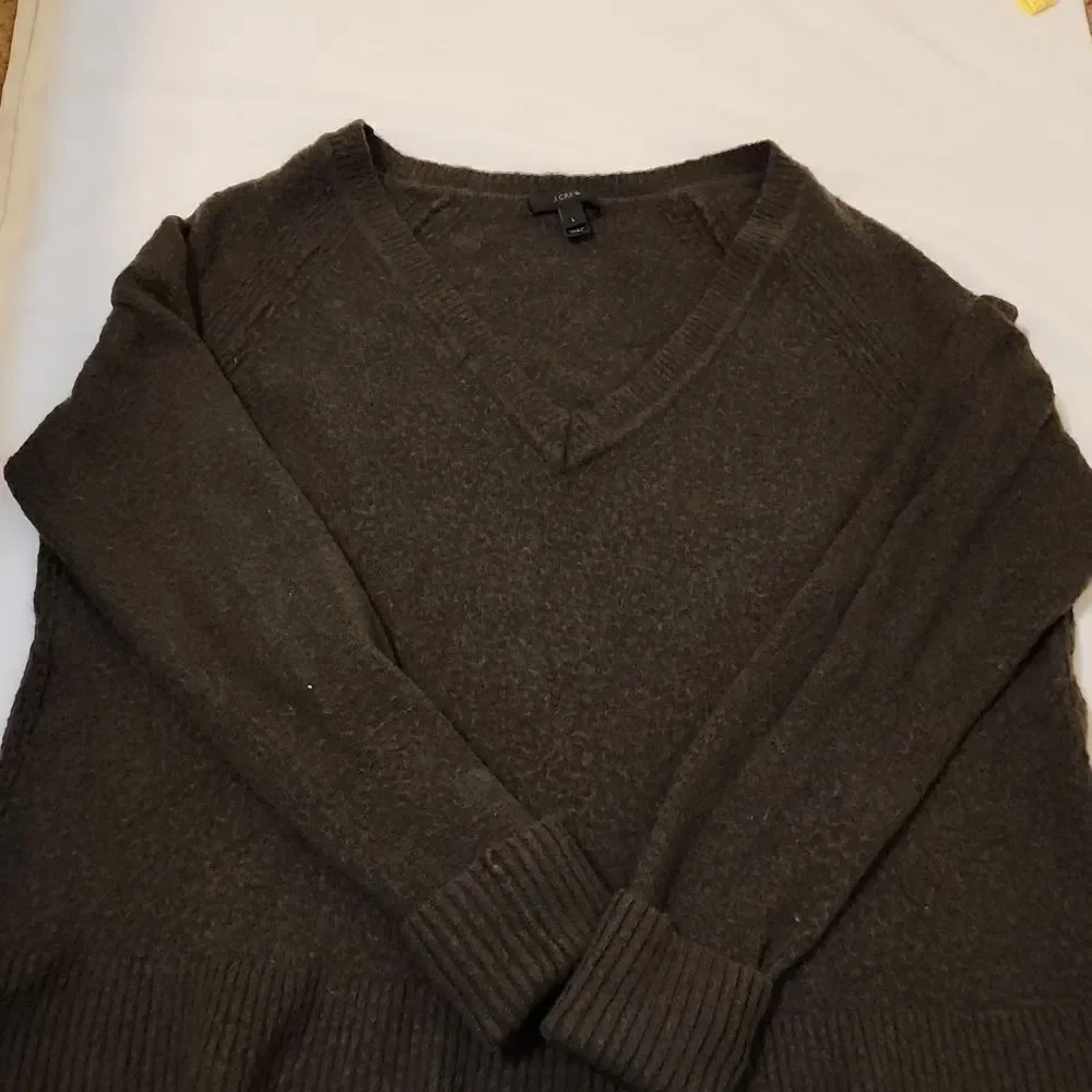 J Crew Wool‎ Blend Forest Green V neck sweater size large